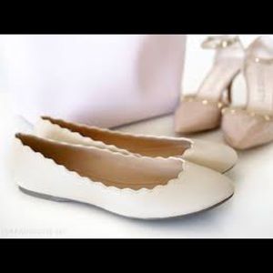JustFab Scalloped White Flats